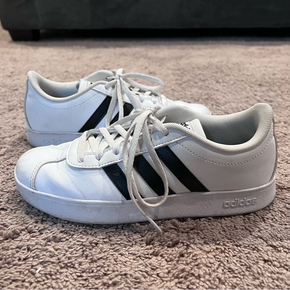 Adidas tennis shoes white with black stripes